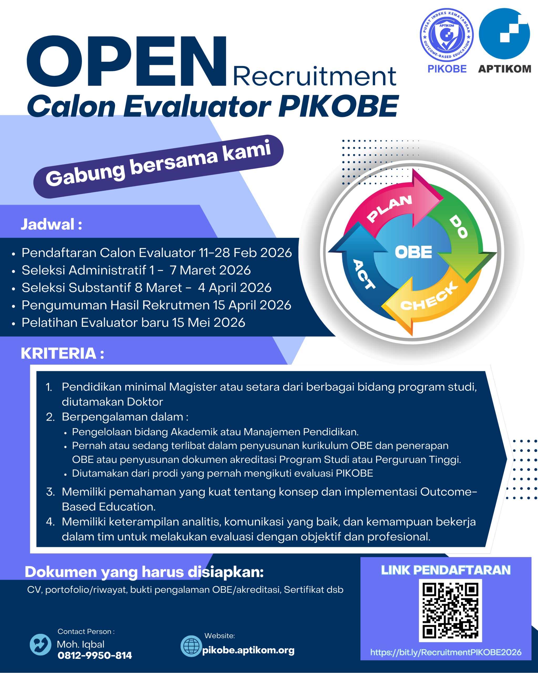 Undangan Bergabung Sebagai Calon Evaluator PIKOBE 2026 Masih dibuka Kesempatan sampai 28 Februari 2026!!
